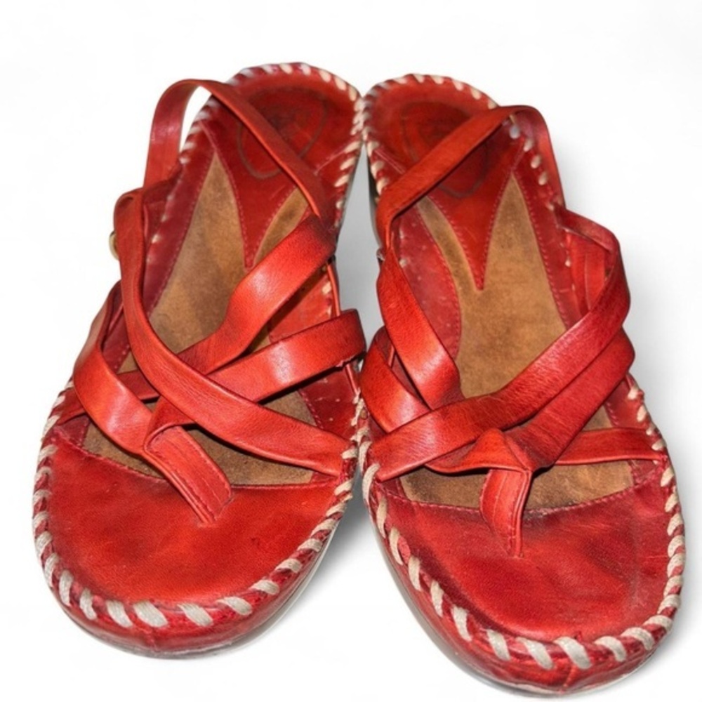 ARIAT Red Leather Wedge Sandals - 8